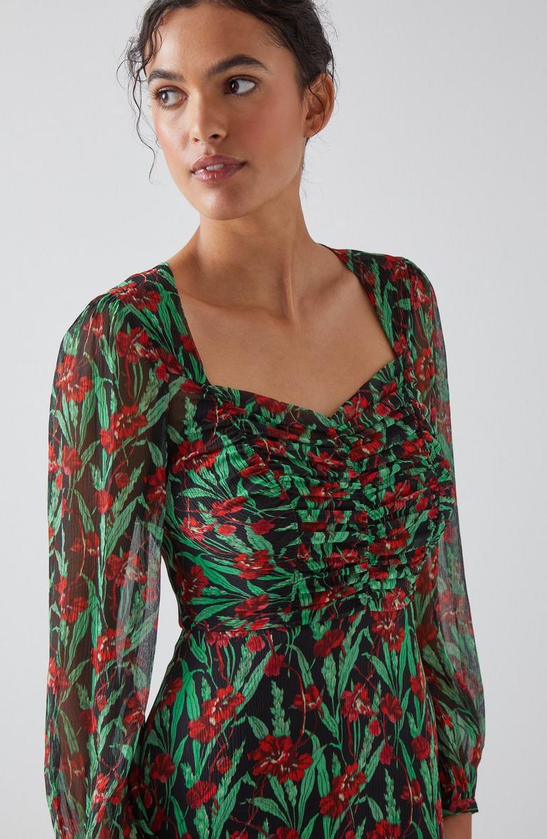 Green Floral Print Iris Midi Dress – self-portrait-US