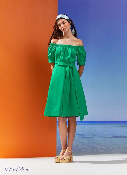 L.K.Bennett Nadia Green Cotton Off-The-Shoulder Dress, Bright Green