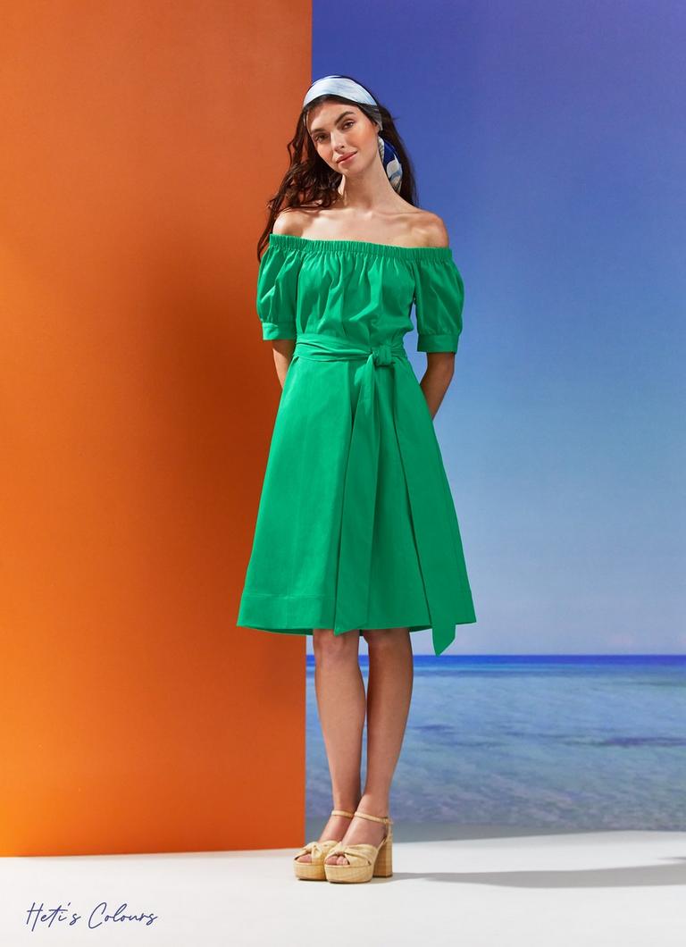 Nadia Green Cotton Off The Shoulder Dress