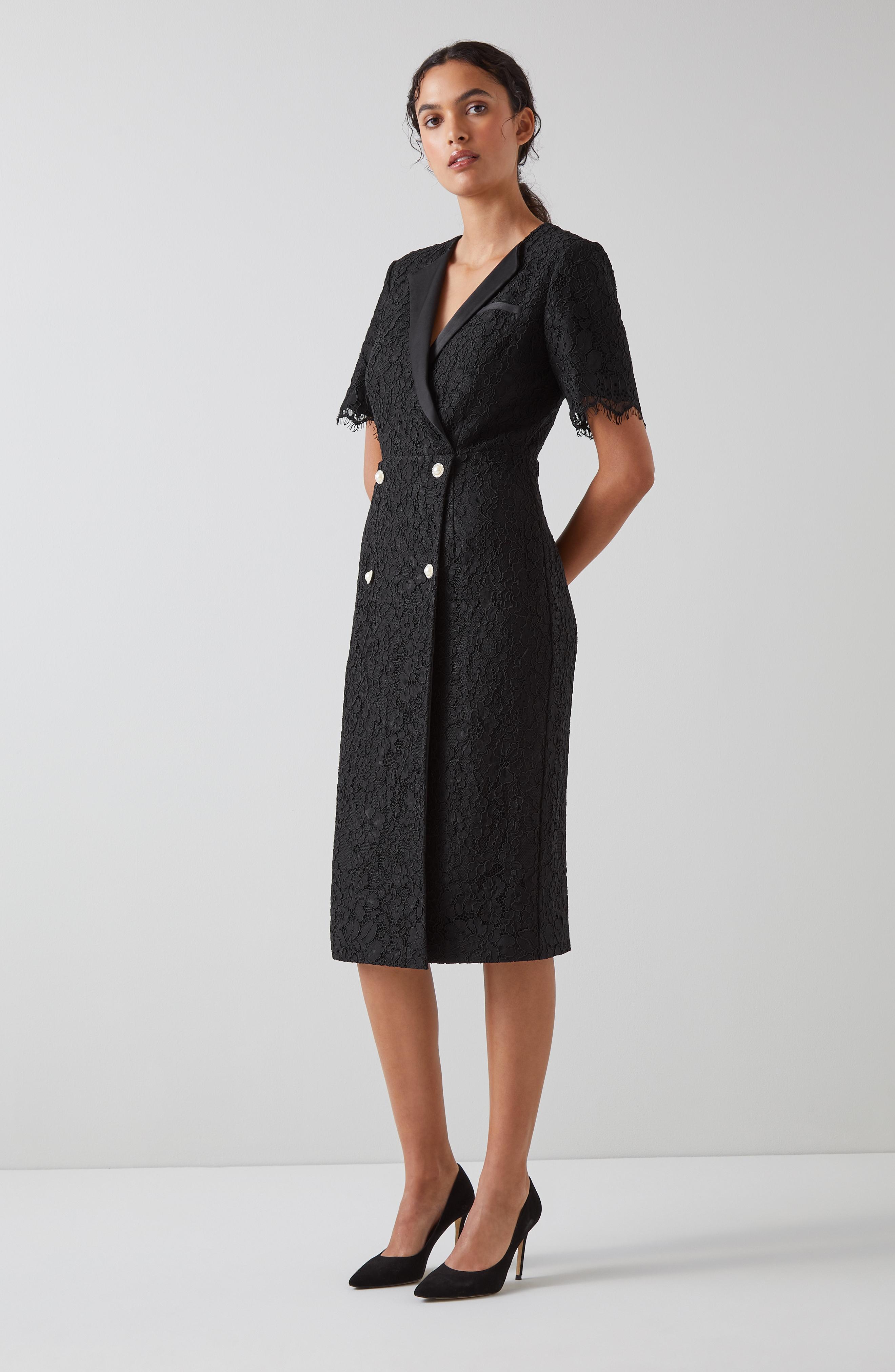 Nathalie Black Lace Tuxedo Dress | blackfriday | L.K.Bennett, London