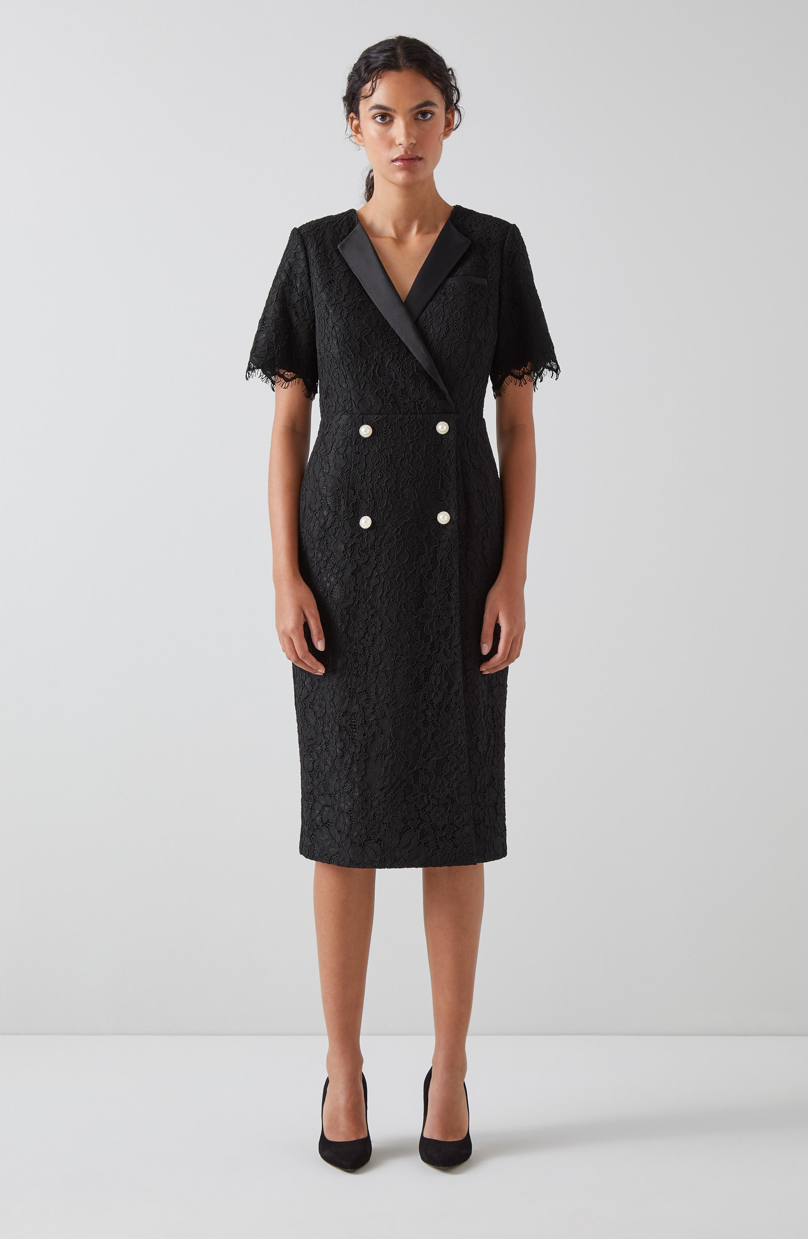 Nathalie Black Lace Tuxedo Dress | blackfriday | L.K.Bennett, London