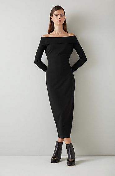 Oda Black Knit Off-The-Shoulder Dress, Black
