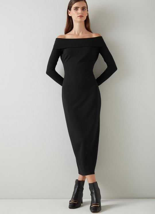 L.K.Bennett Oda Black Knit Off-The-Shoulder Dress, Black