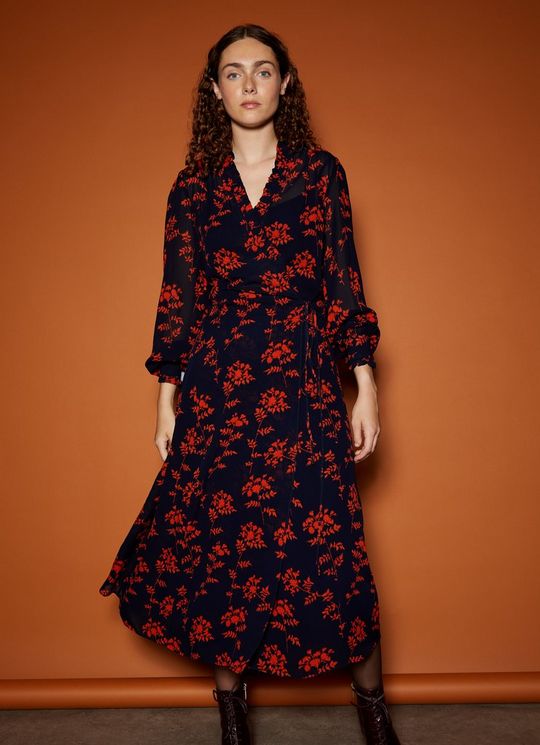 L.K.Bennett Odetta Navy And Orange Shadow Floral Print Dress Multi, Multi