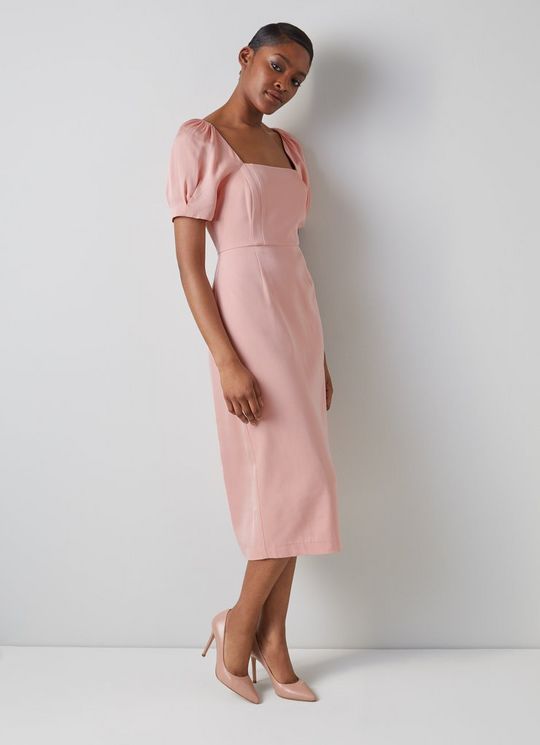 L.K.Bennett Paige Pink Square Neck Dress, Pink