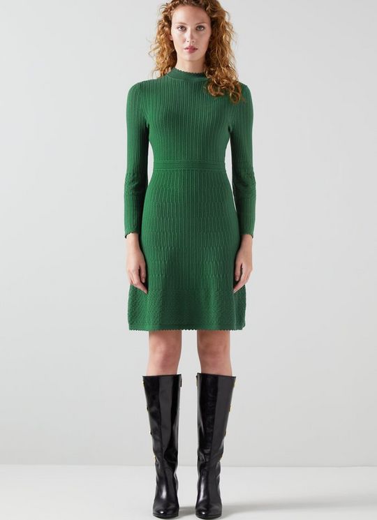 L.K.Bennett Penelope Green Knitted Dress, Dark Green