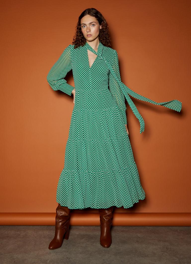 Polly Green Cream Dress Spotted Midi Dress LK Bennett