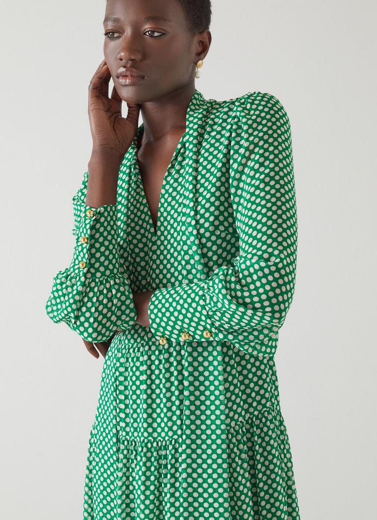 Polly Green Cream Dress Spotted Midi Dress LK Bennett