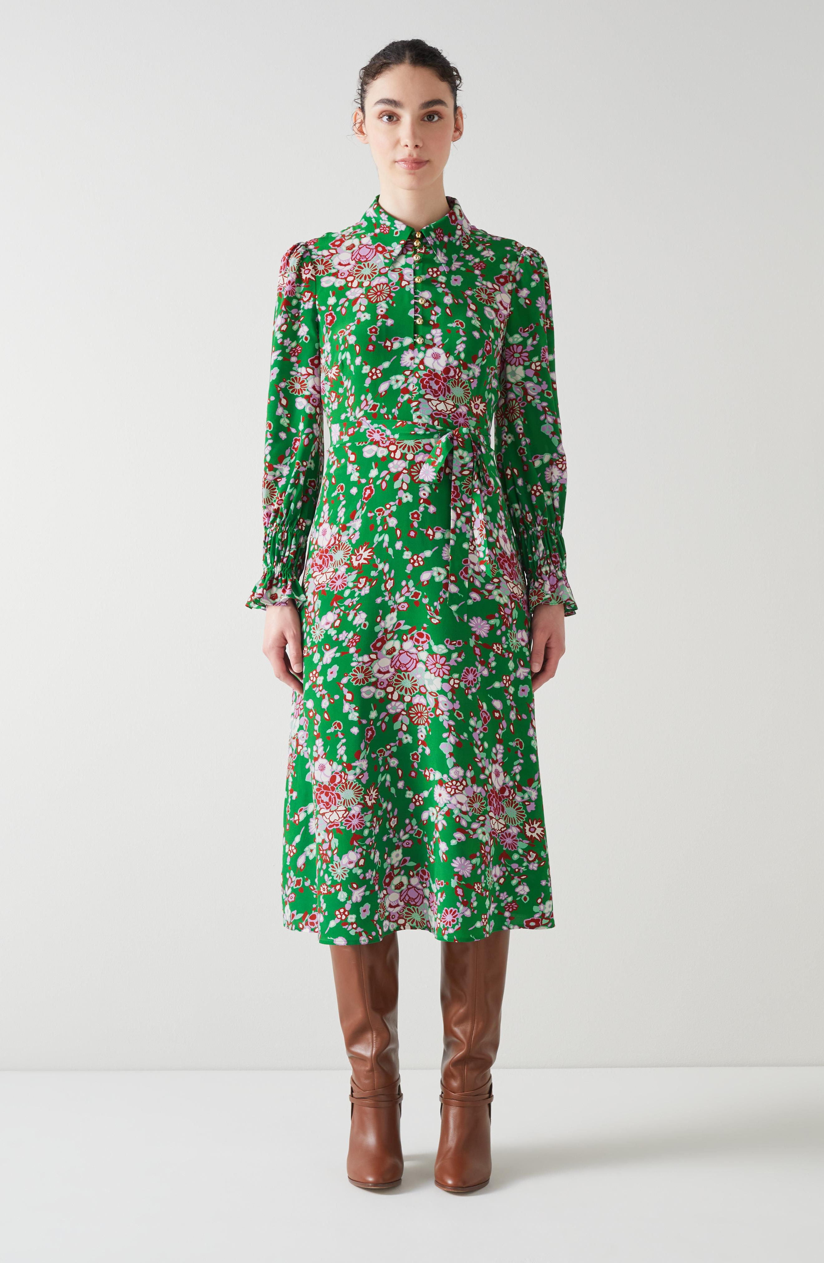 slim fit dress slacks Green Floral Satin Ruffle Midi Dress  AX Paris