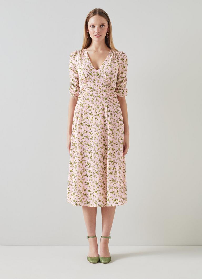 Floral print silk sales dress