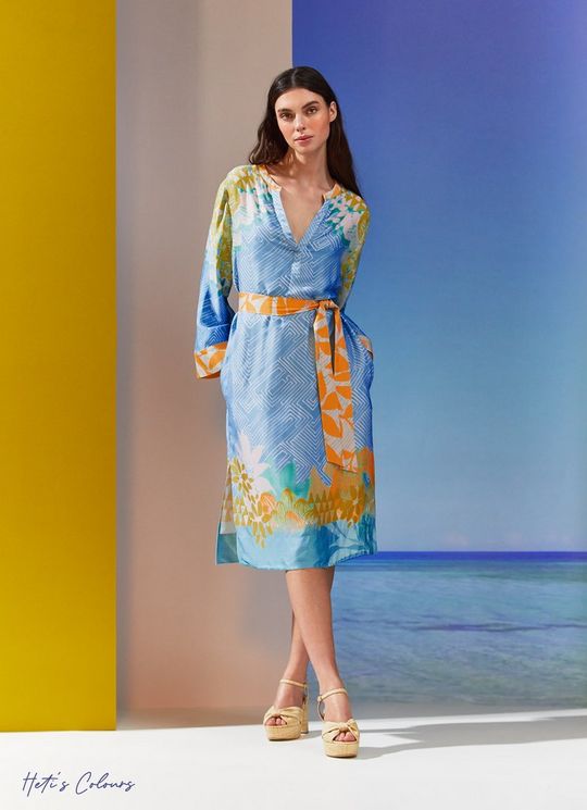 L.K.Bennett Sophia Blue Floral Print  Kaftan Dress with LENZING ECOVERO viscose, Multi