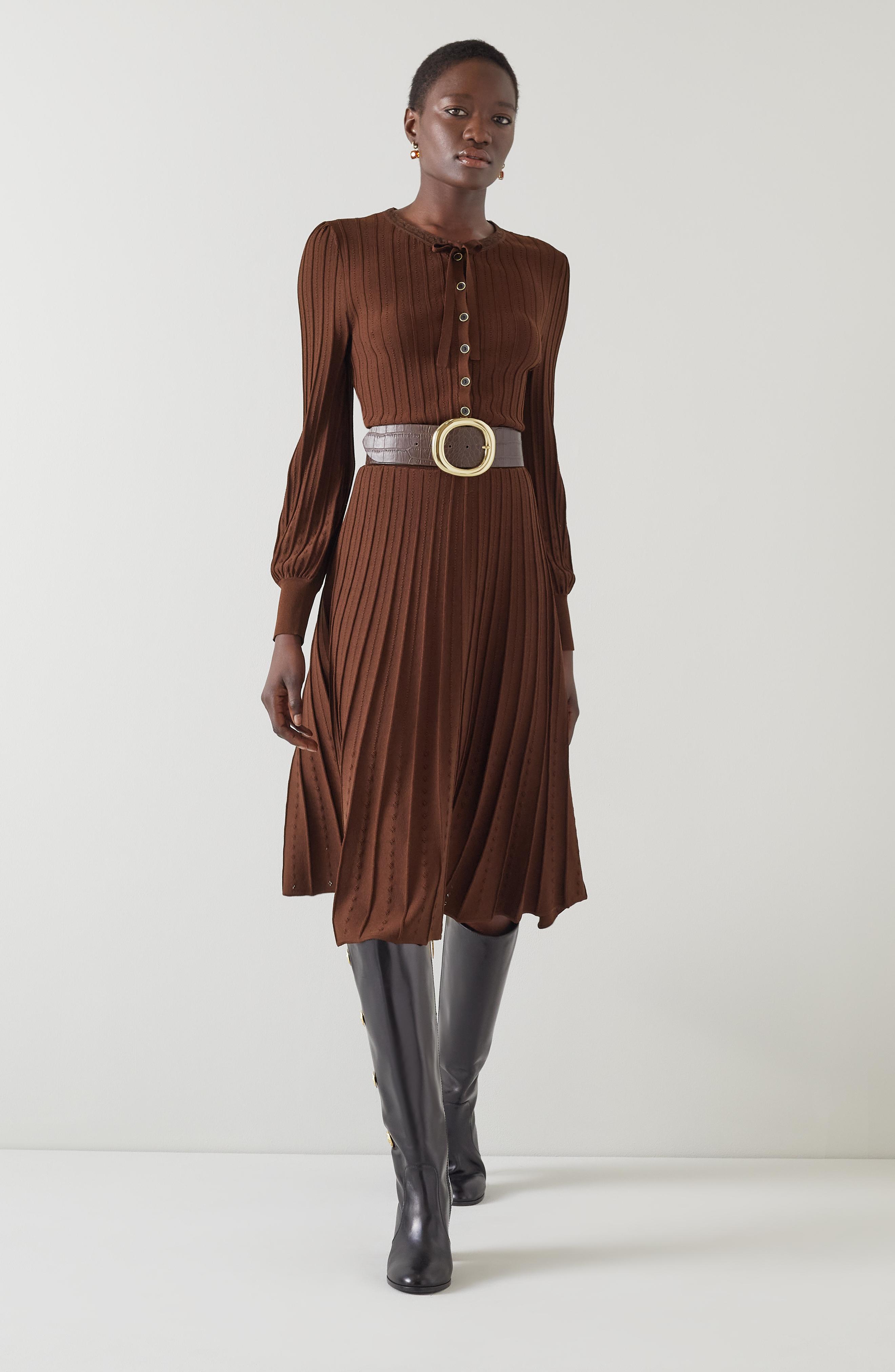 Susannah Brown Rib Knit Pleated Dress blackfriday
