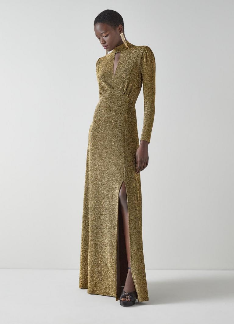 Green and top gold maxi dress