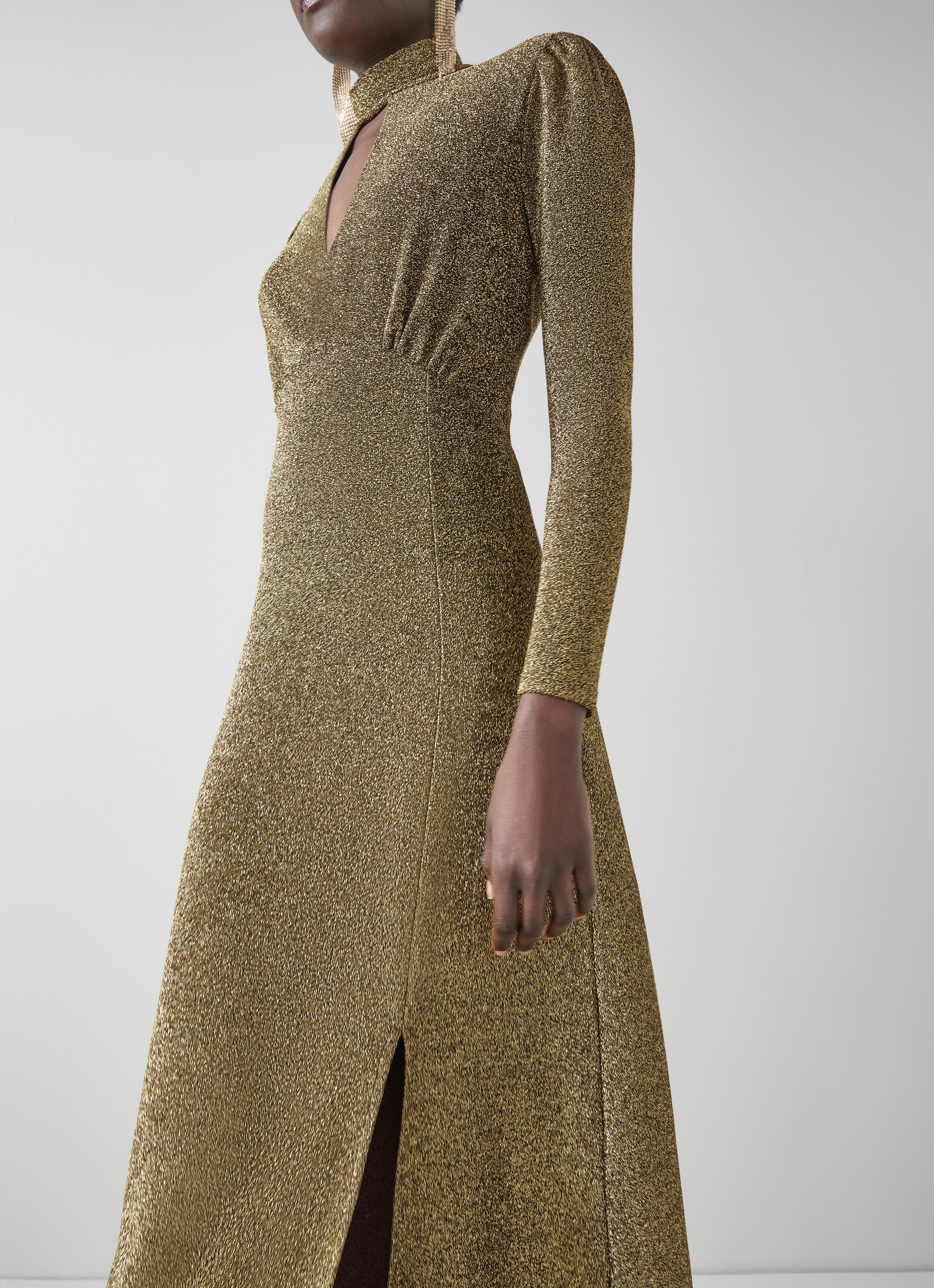slim fit dress slacks Me + Em Black Gold Long Sleeve Belted Maxi Dress – Phoenix Style main image 1