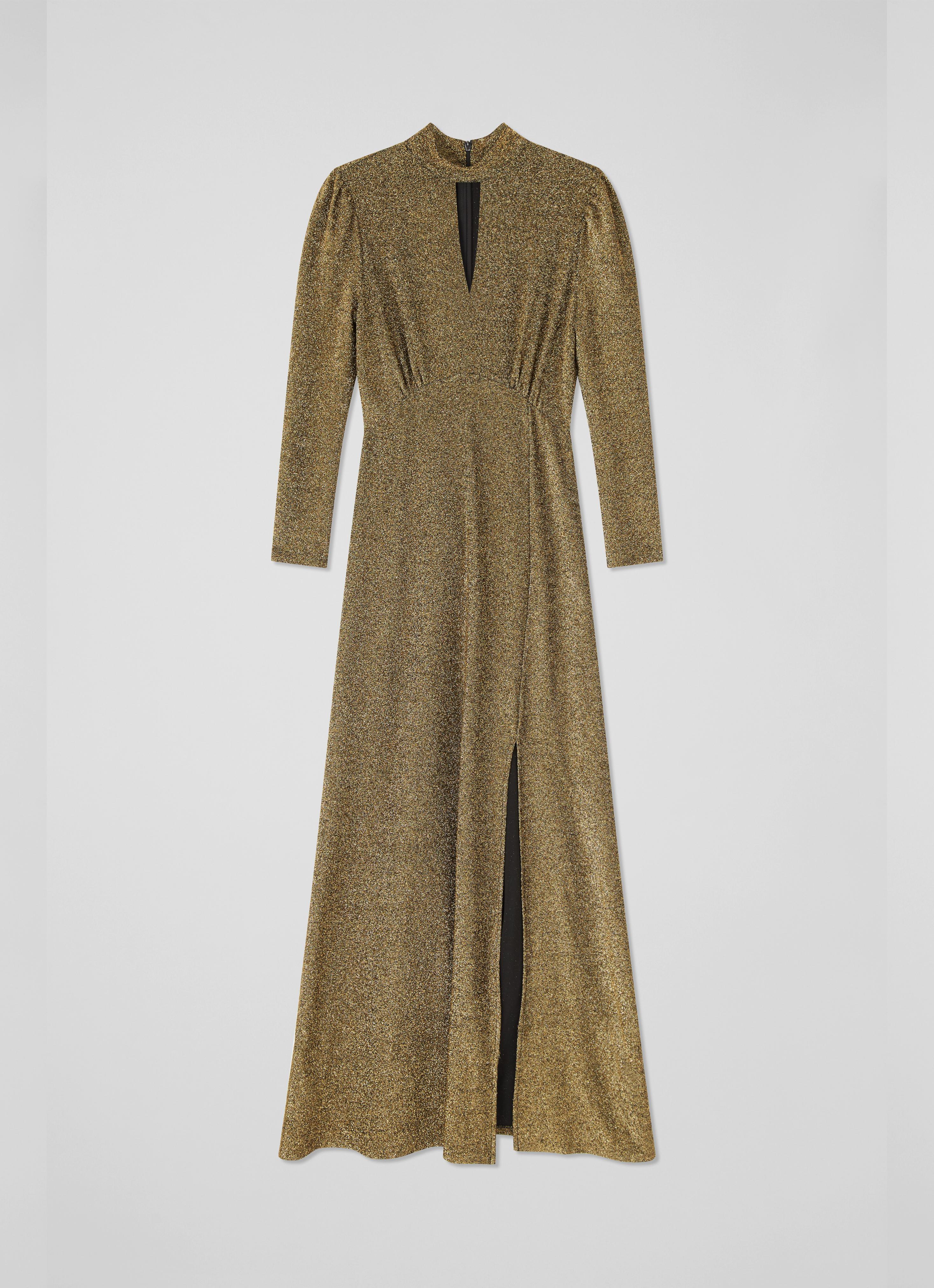 slim fit dress slacks Jourdain High-Neck Gown with Sculpted Embellishment