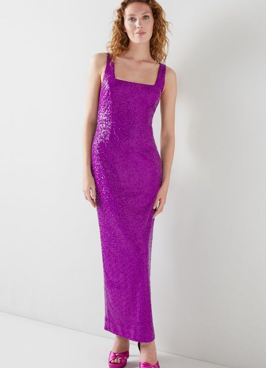 L.K.Bennett Winter Purple Sequin Maxi Dress, Violet