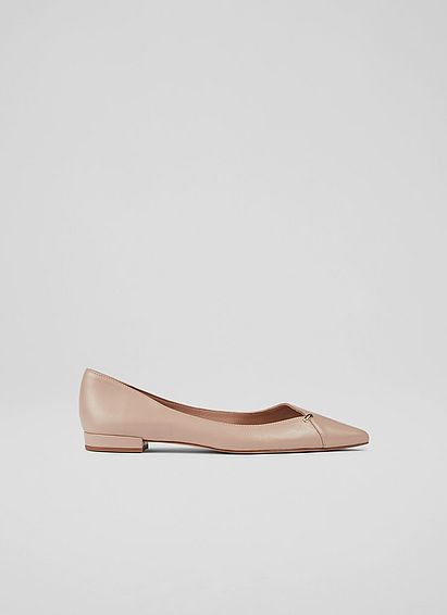 Cally Beige Leather Flats Neutral, Neutral