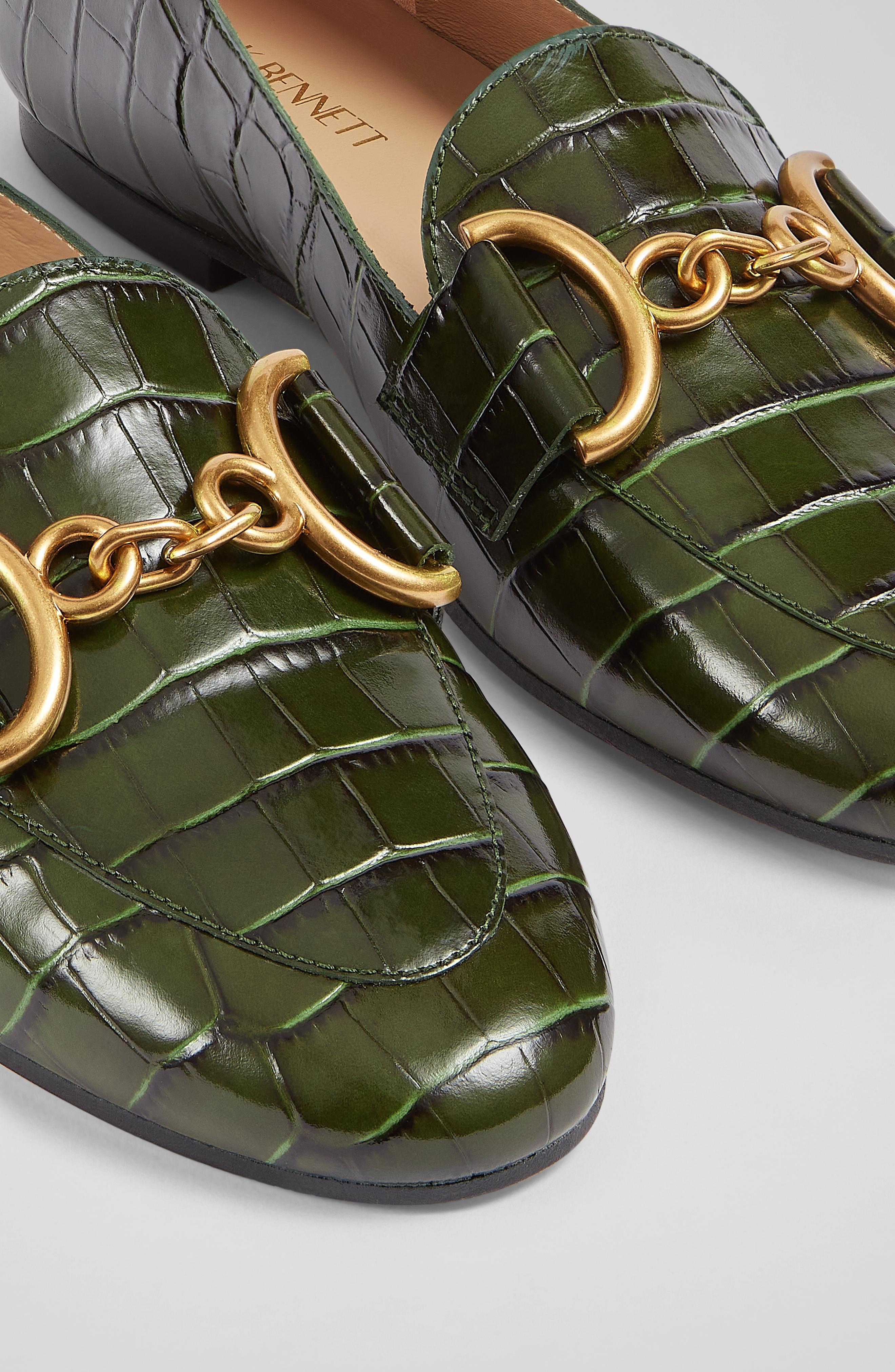 Daphne Green Croc-Effect Leather Loafers Confidence Dressing