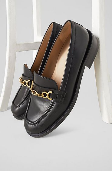 Soraya Black Leather Snaffle-Detail Loafers, Black