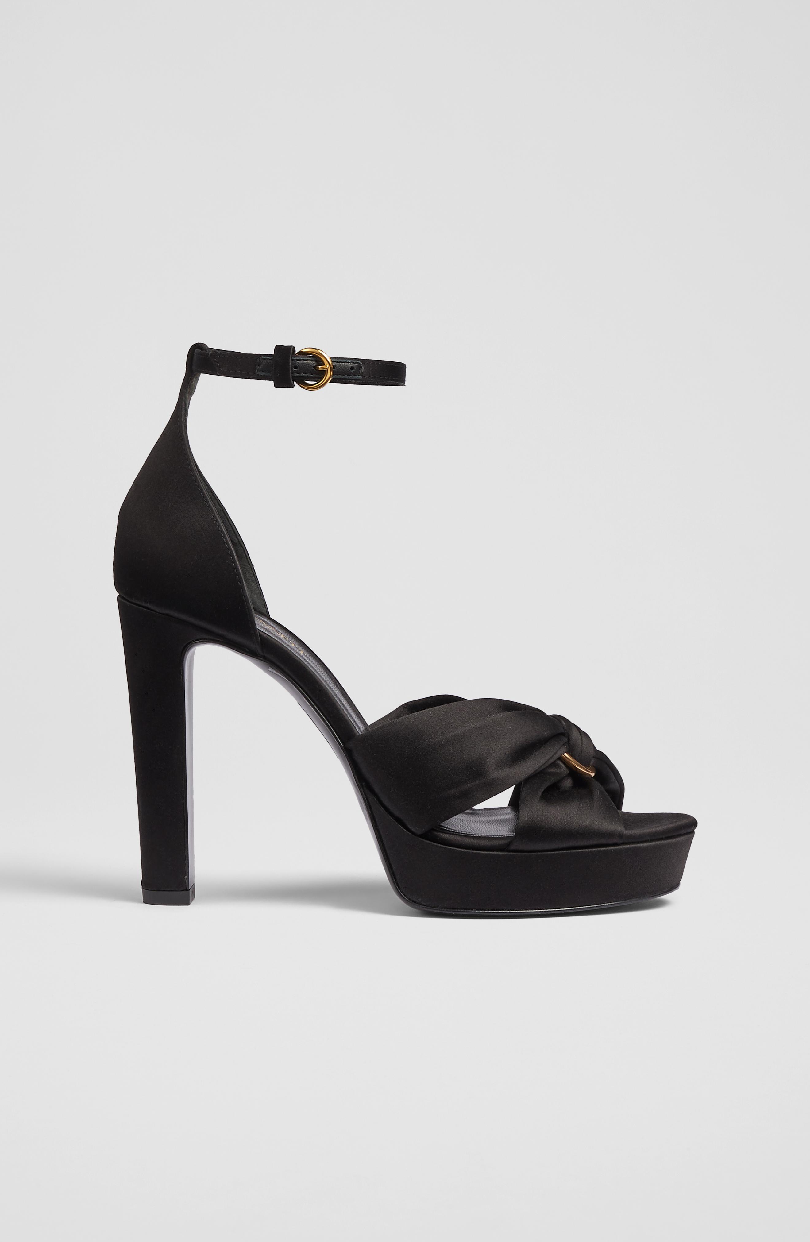 Aysha Black Satin Platform Sandals
