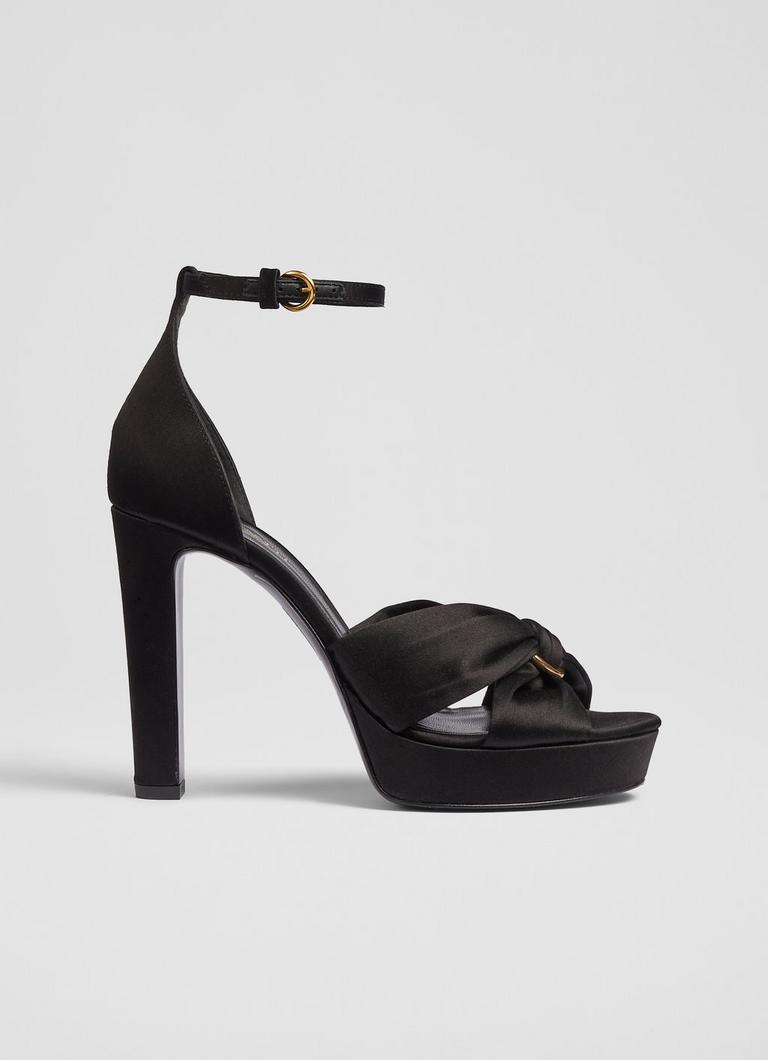 Aysha Black Satin Platform Sandals