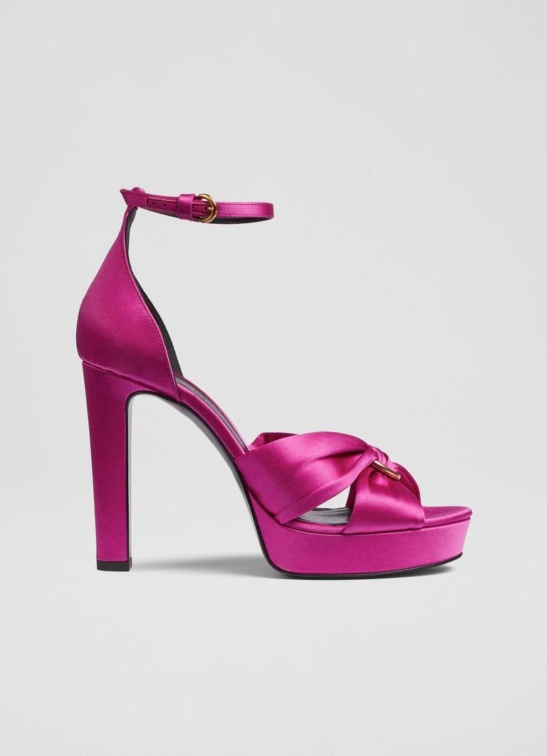 Aysha Pink Satin Platform Sandals High Heel L.K.Bennett London