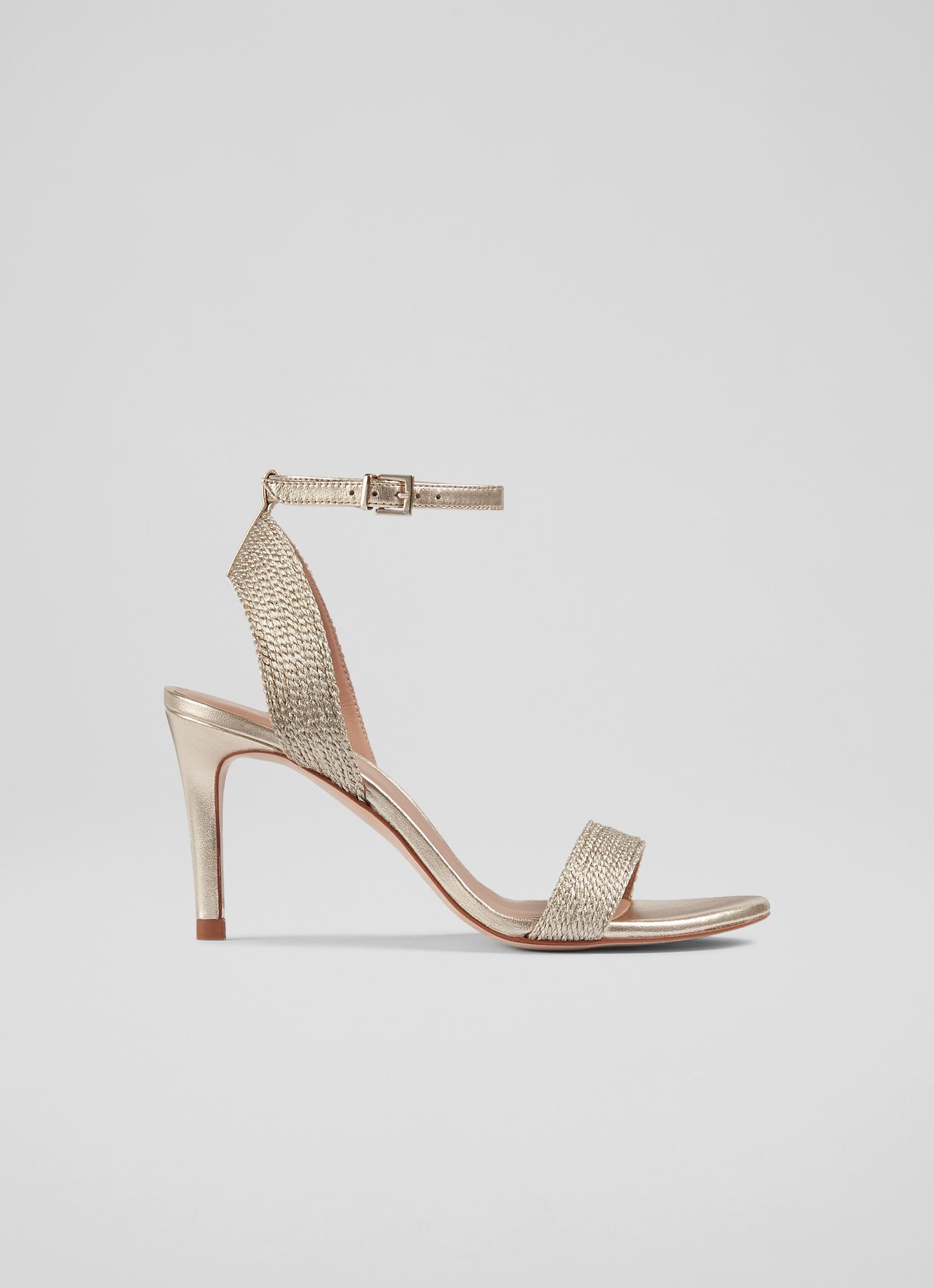 Gold Metallic Open Toe Ankle Buckle Strappy High Heel Sandals|FSJshoes