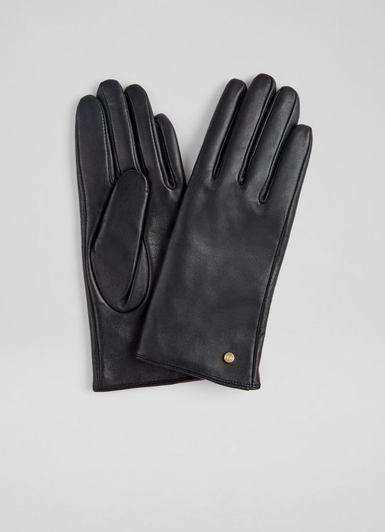 L.K.Bennett Gina Black Leather Gloves, Black