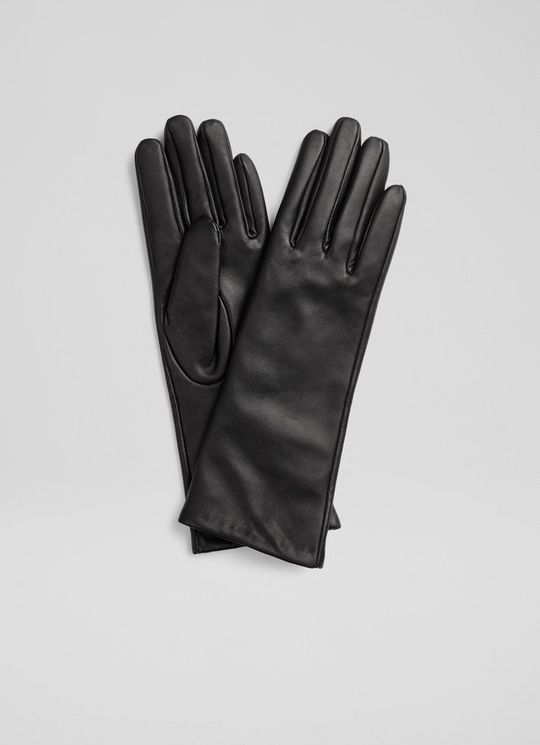 L.K.Bennett Kimberley Black Leather Long Gloves, Black