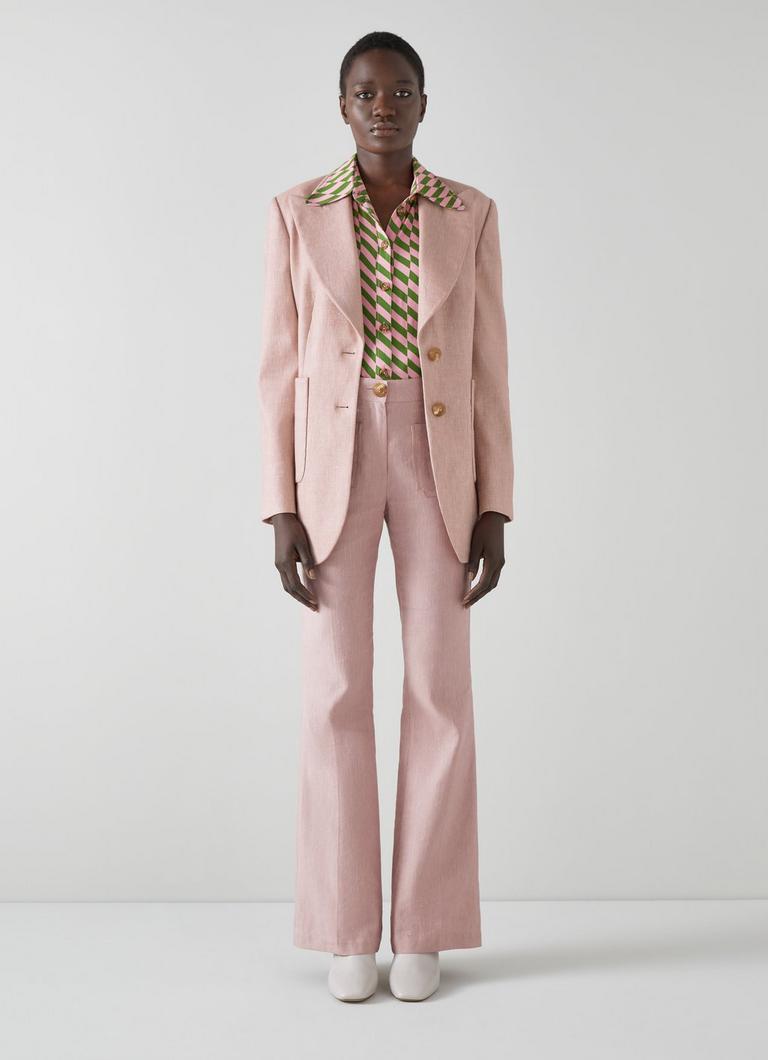 Pink linen jacket clearance womens