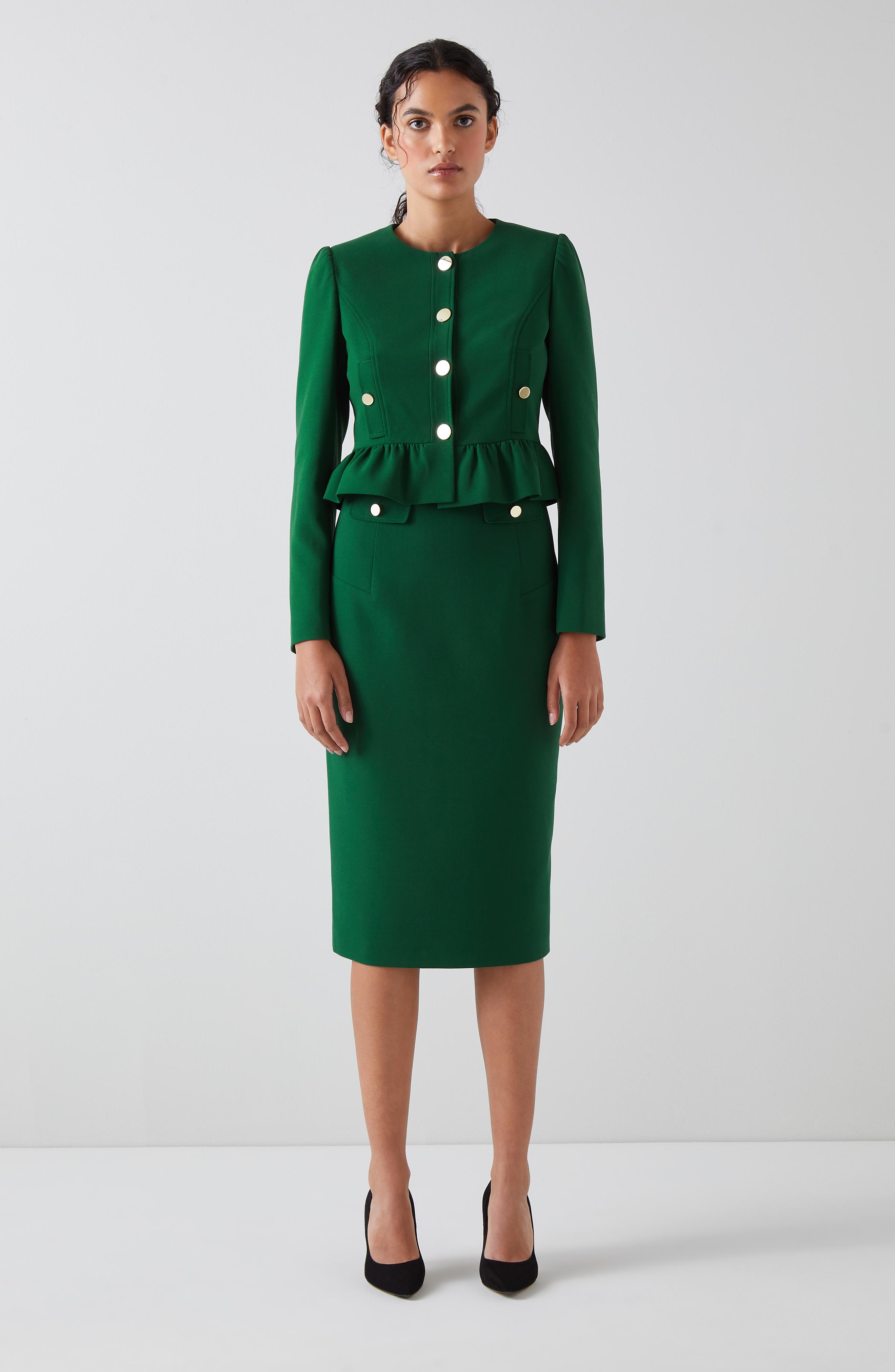 Folly Green Crepe Peplum Jacket | blackfriday | L.K.Bennett, London