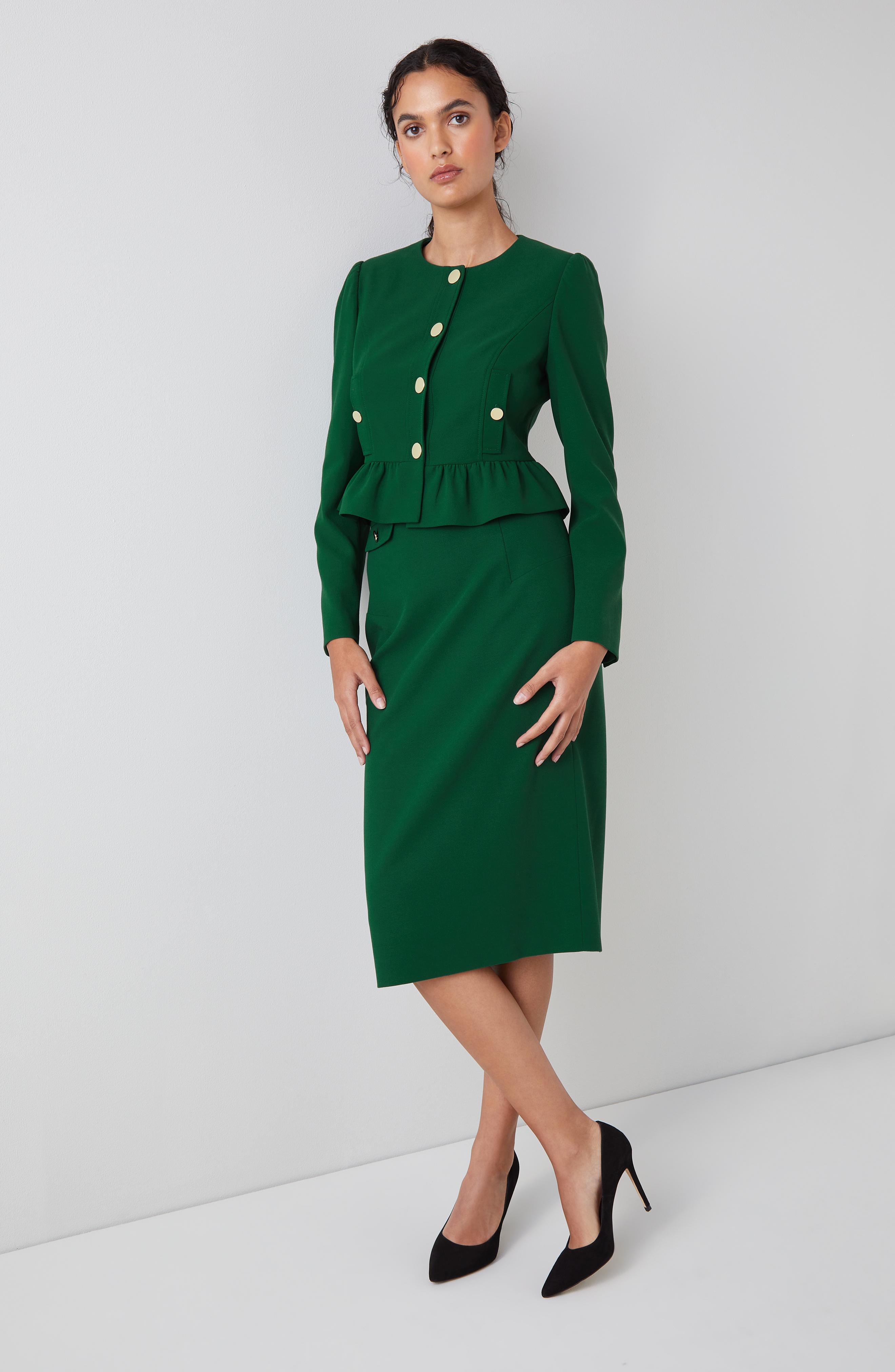 Folly Green Crepe Peplum Jacket | blackfriday | L.K.Bennett, London