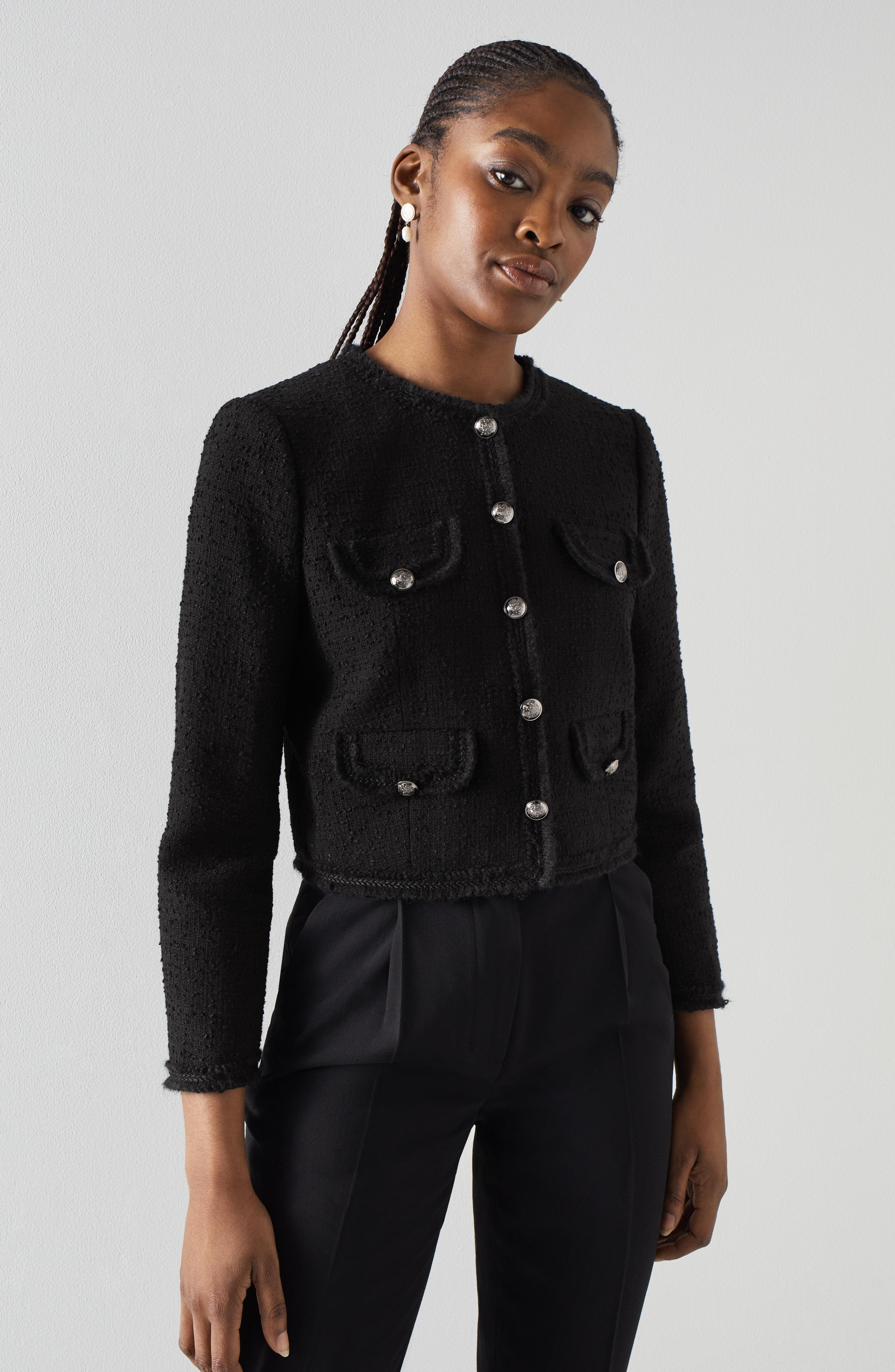 Hazel Black Recycled Cotton Italian Tweed Jacket | Clothing | Sale