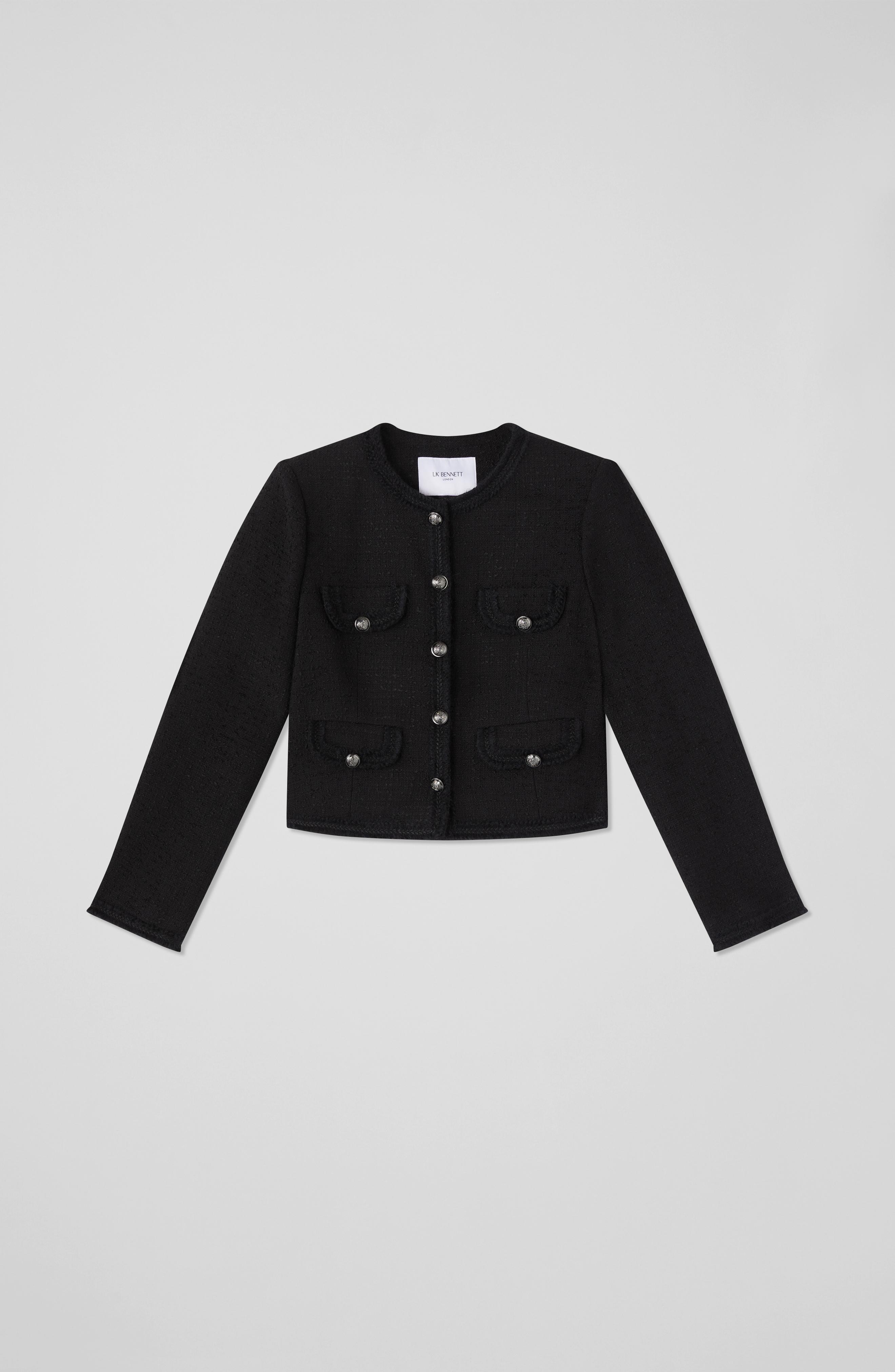 Hazel Black Recycled Cotton Italian Tweed Jacket | Clothing | Sale