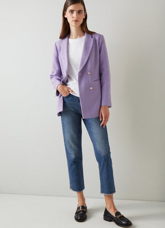 L.K.Bennett Mariner Lilac Italian Tweed Double-Breasted Jacket, Lilac