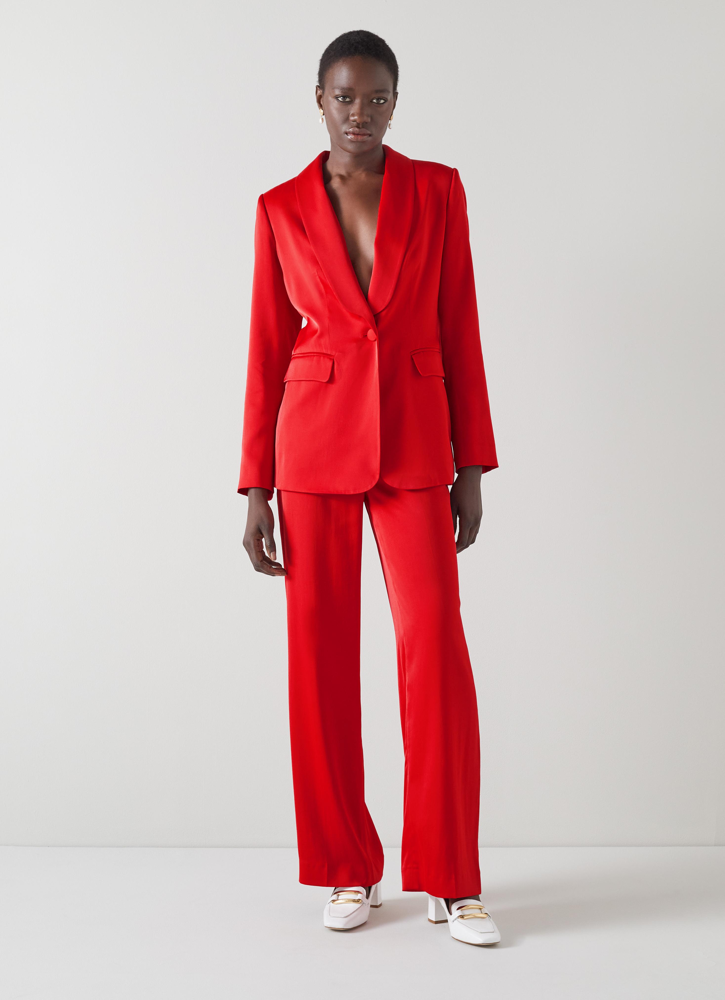 Piece Suit Red Female Tuxedo Suit Modern Ladies Red Black 2-piece - Main Image