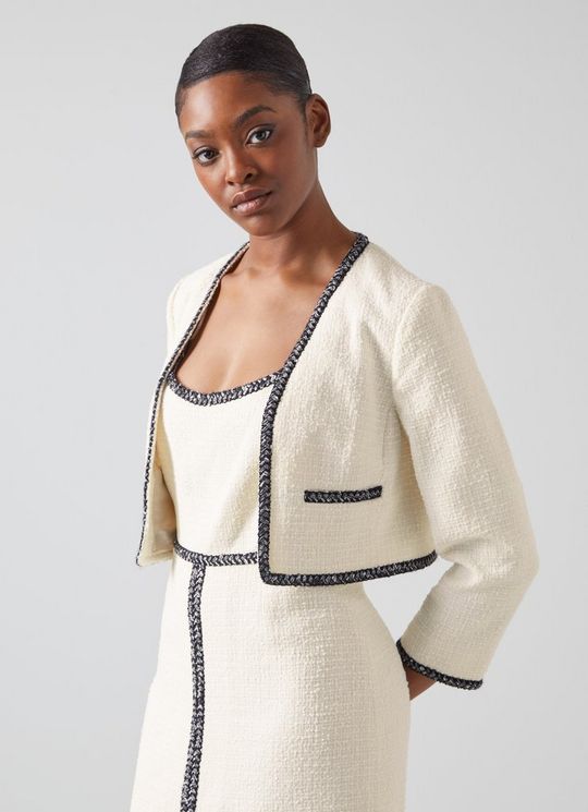 L.K.Bennett Tara Ivory Recycled Cotton Tweed Jacket, Cream