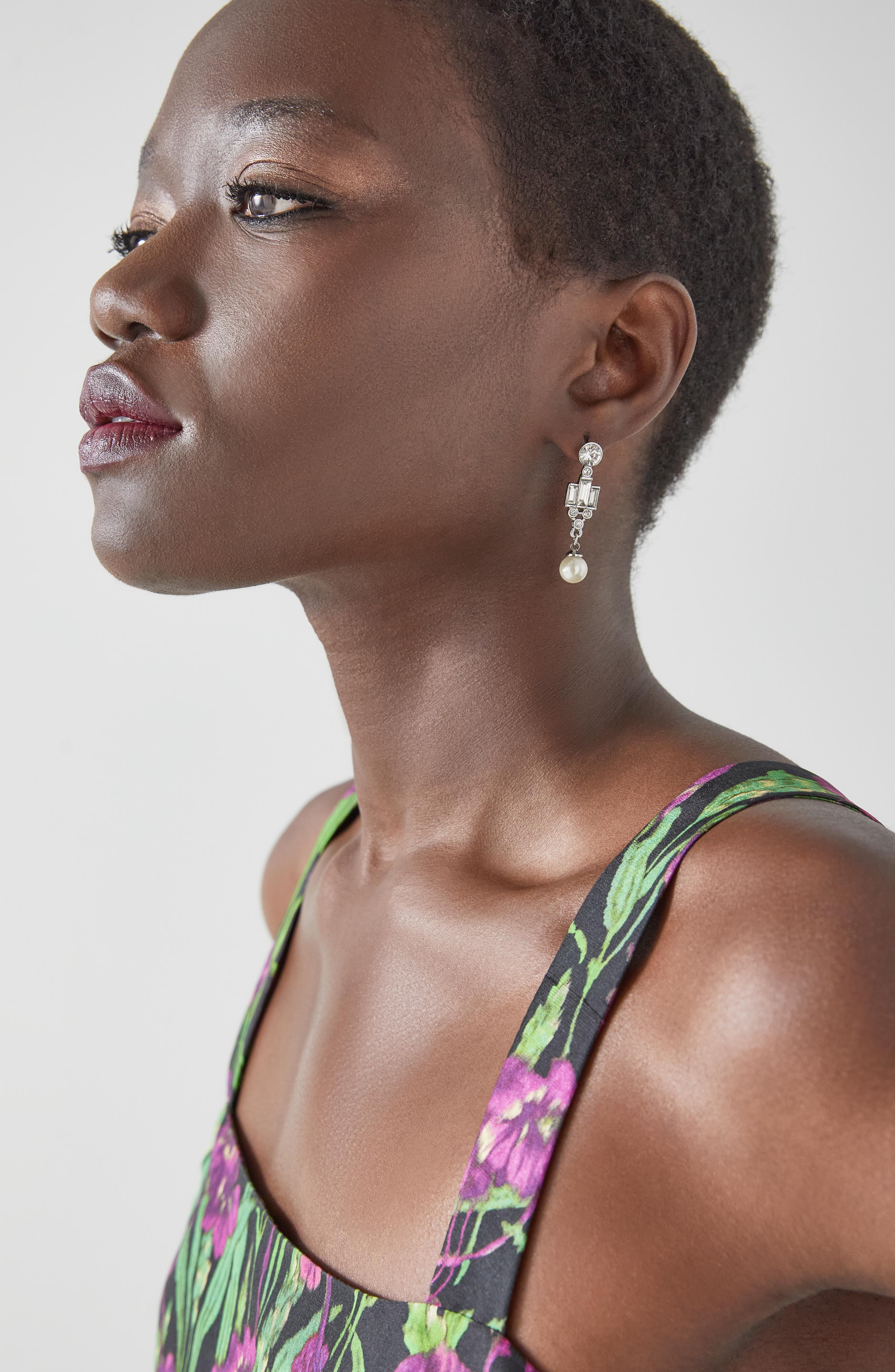 Kiara Crystal and Pearl Art Deco-Style Earrings, Crystal
