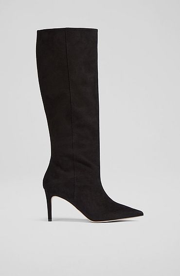 Astrid Black Suede Slouchy Knee-High Boots, Black