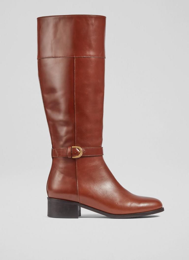 Bennett Tan Leather Flat Knee High Boots