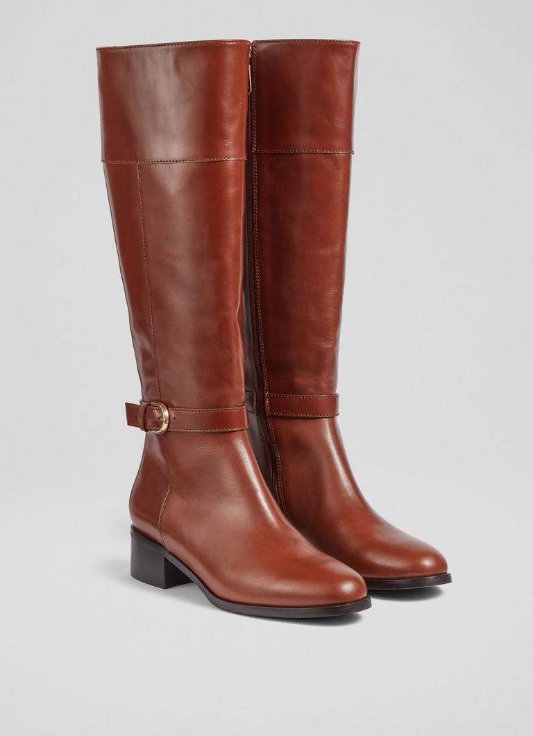 Bennett Tan Leather Flat Knee High Boots