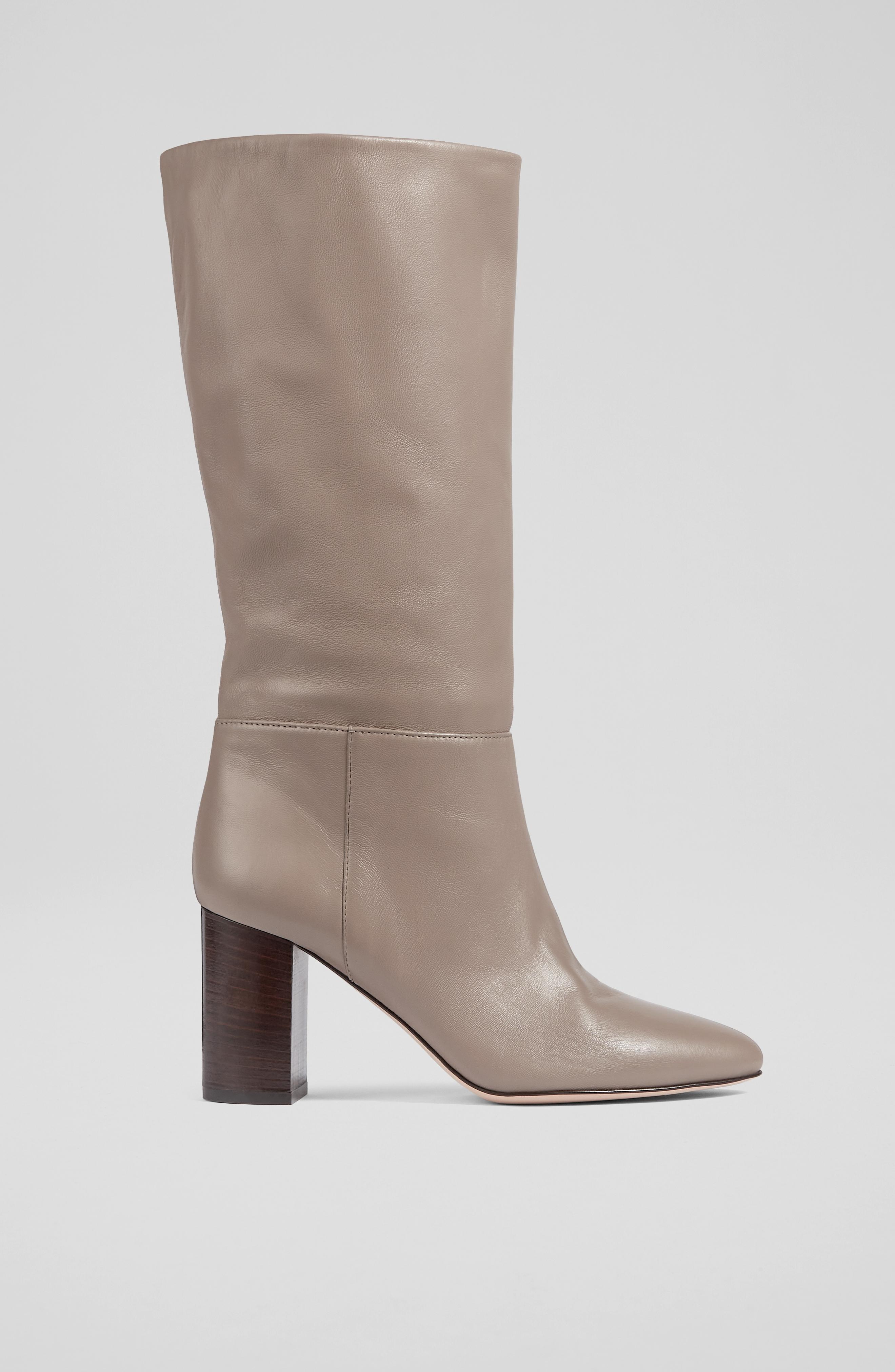 Brogan Taupe Leather Slouchy Knee Boots, Taupe