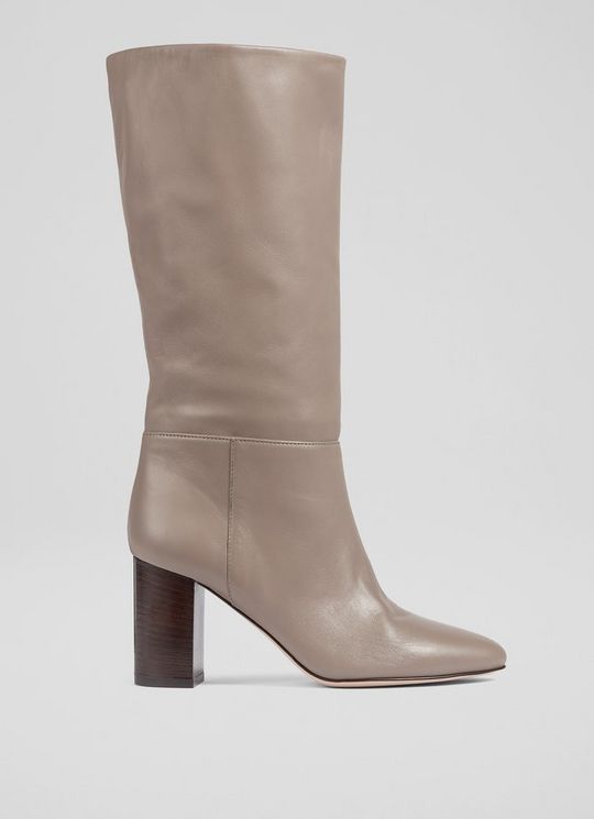 L.K.Bennett Brogan Taupe Leather Slouchy Knee Boots, Taupe