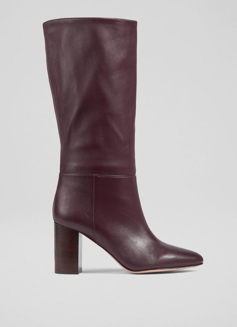 Brogan Wine Leather Slouchy Knee Boots