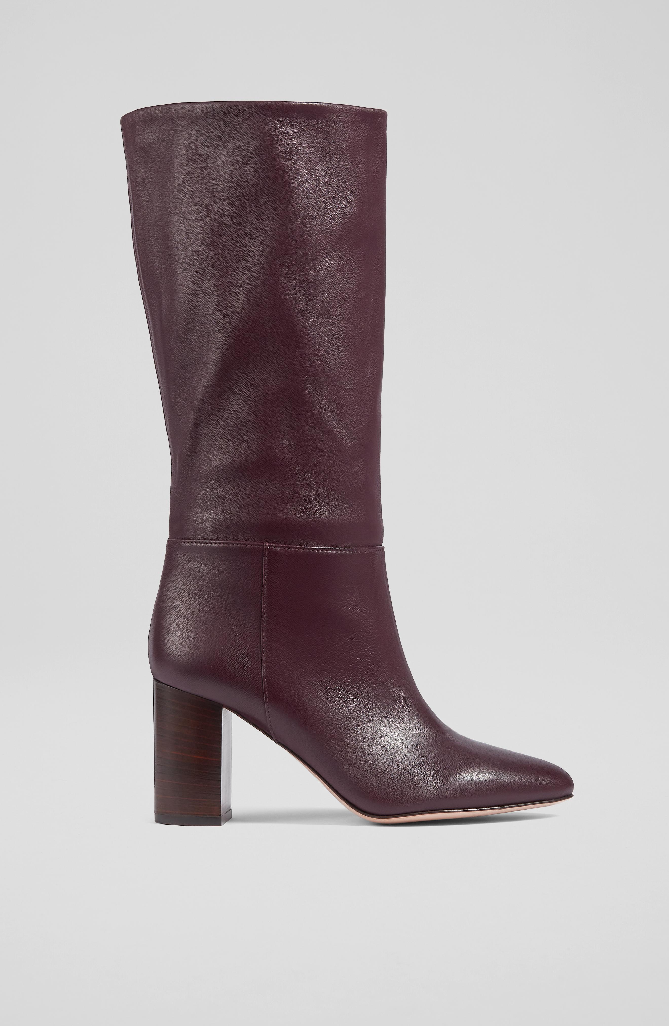 L.K.Bennett Brogan Wine Leather Slouchy Knee Boots, Wine