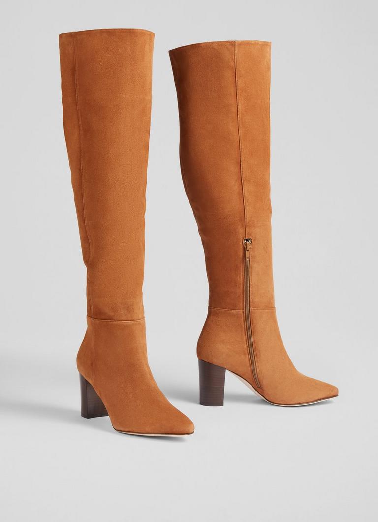 Tan knee high boots suede shop