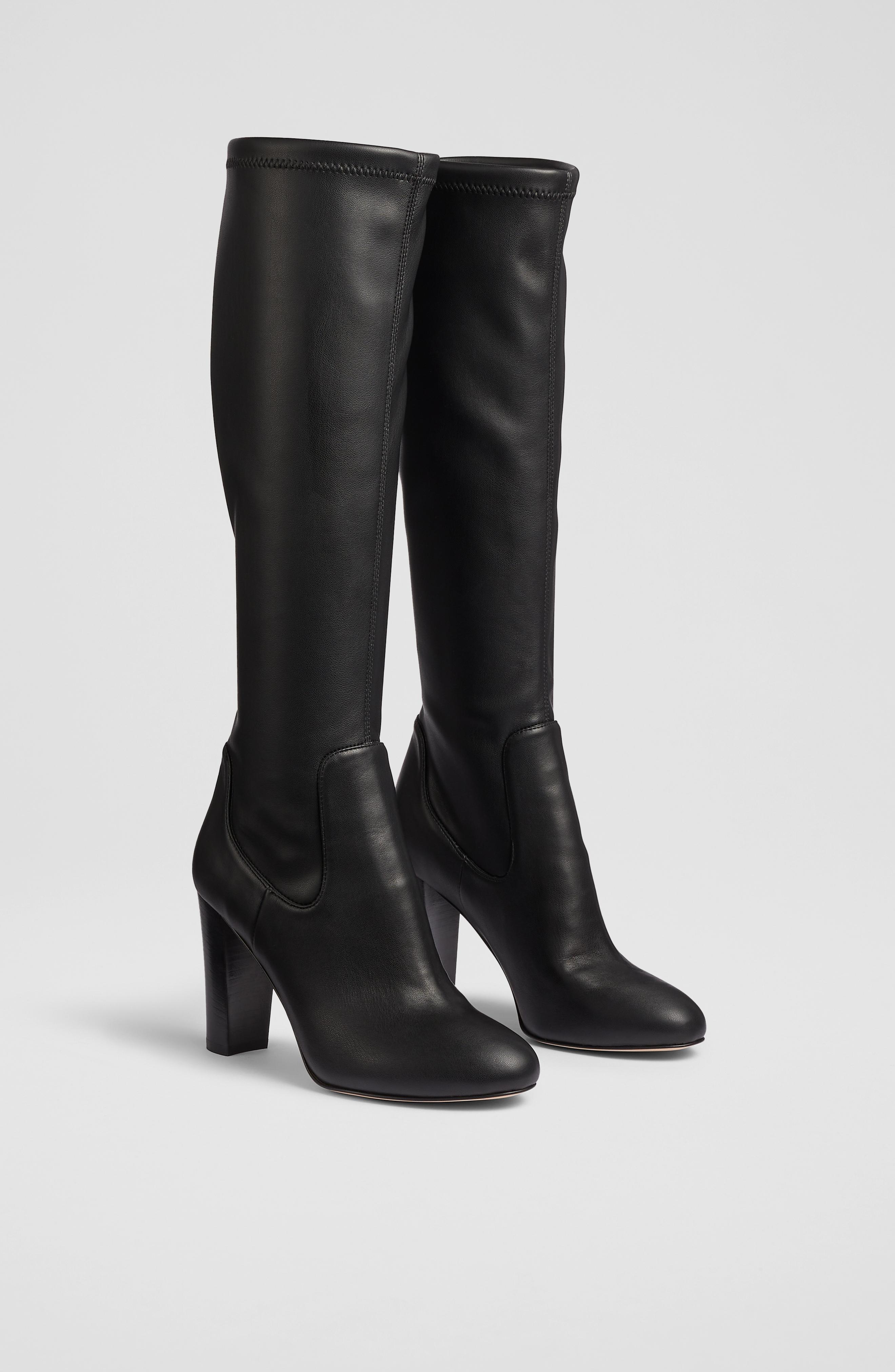 Stretch leather knee hot sale high boots