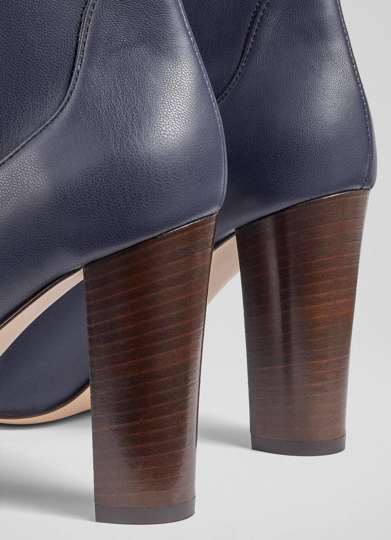 Marlowe Navy Stretch Vegan Leather Knee High Boots Coats and Boots L.K.Bennett London