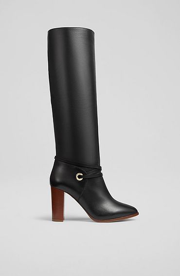 Shelby Black Leather Knee-High Boots, Black