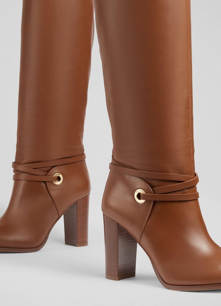 Shelby Tan Leather Knee High Boots